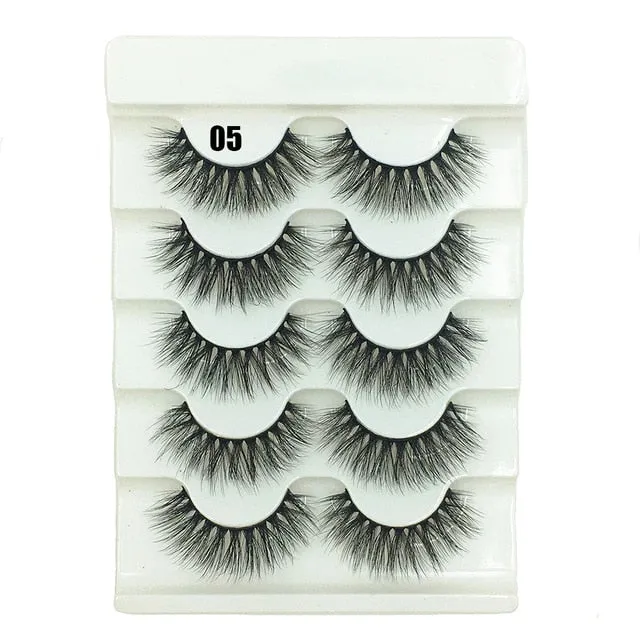 5 Pairs 3D  False Eyelashes Wispies Fluffies Drama Eyelashes Natural Long Soft Handmade Cruelty-free Black Lashes