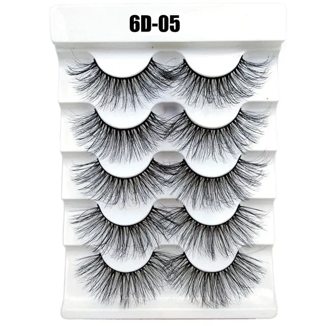 5 Pairs 3D  False Eyelashes Wispies Fluffies Drama Eyelashes Natural Long Soft Handmade Cruelty-free Black Lashes