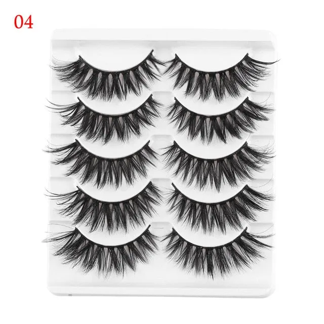 5 Pairs 3D  False Eyelashes Wispies Fluffies Drama Eyelashes Natural Long Soft Handmade Cruelty-free Black Lashes