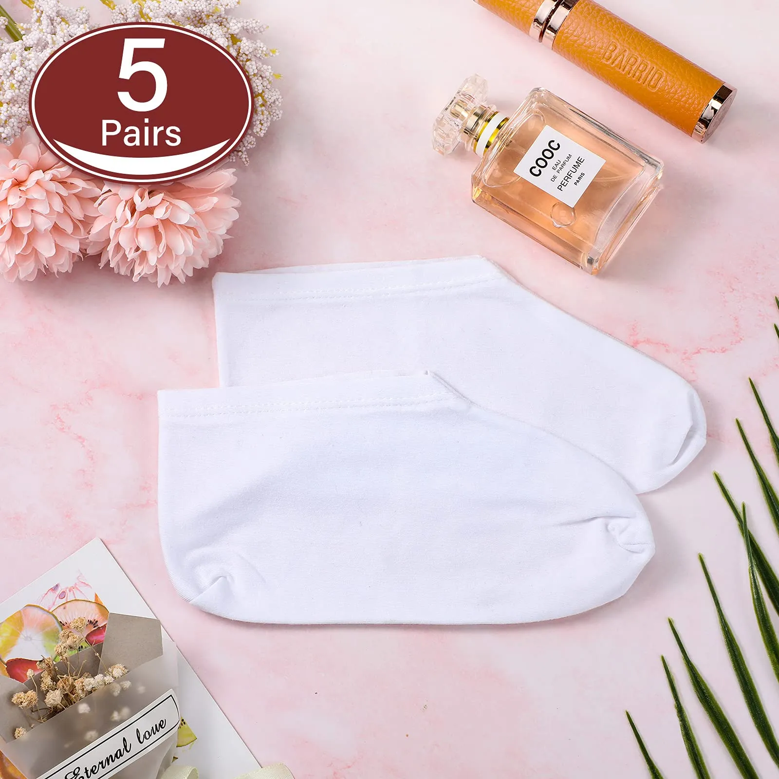 5 Pairs Moisturizing Socks Overnight Spa Socks for Dry Feet, Moisture Enhancing Socks, Cosmetic Moisturizing Socks for Women and Men, White