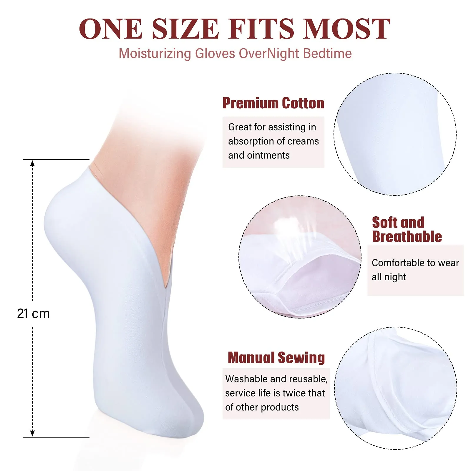 5 Pairs Moisturizing Socks Overnight Spa Socks for Dry Feet, Moisture Enhancing Socks, Cosmetic Moisturizing Socks for Women and Men, White
