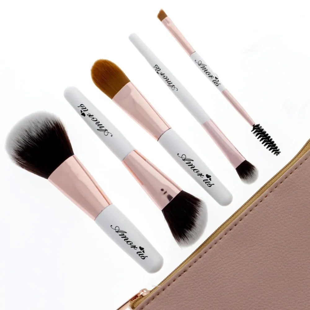 5 piece Makeup Brush Set with Travel Holder