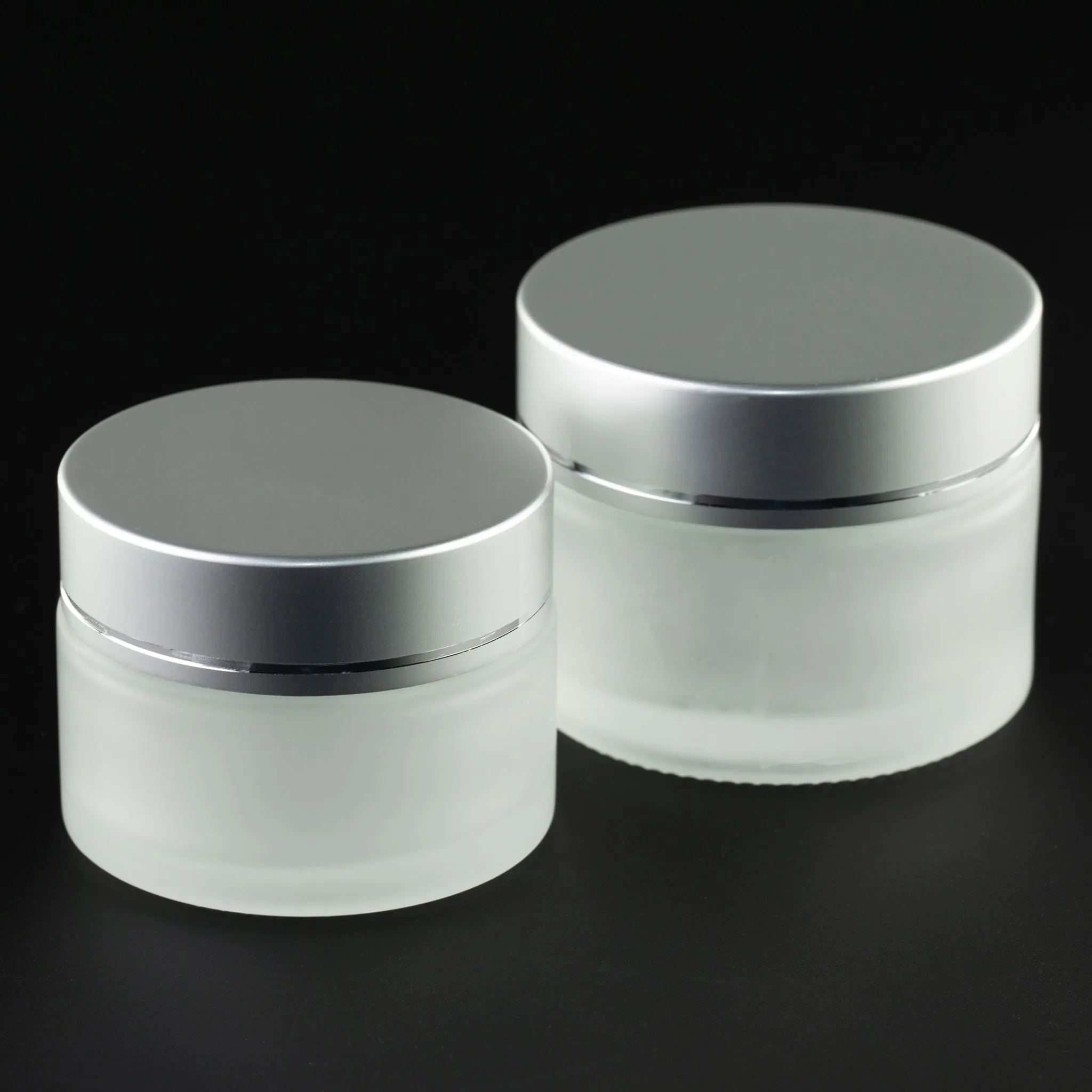 50 ml Frosted Glass Jar with Brushed Silver Cap and Foam Liner