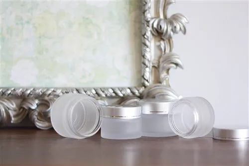50 ml Frosted Glass Jar with Brushed Silver Cap and Foam Liner