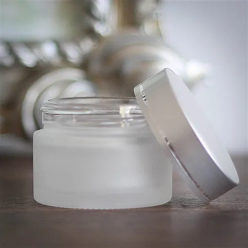 50 ml Frosted Glass Jar with Brushed Silver Cap and Foam Liner