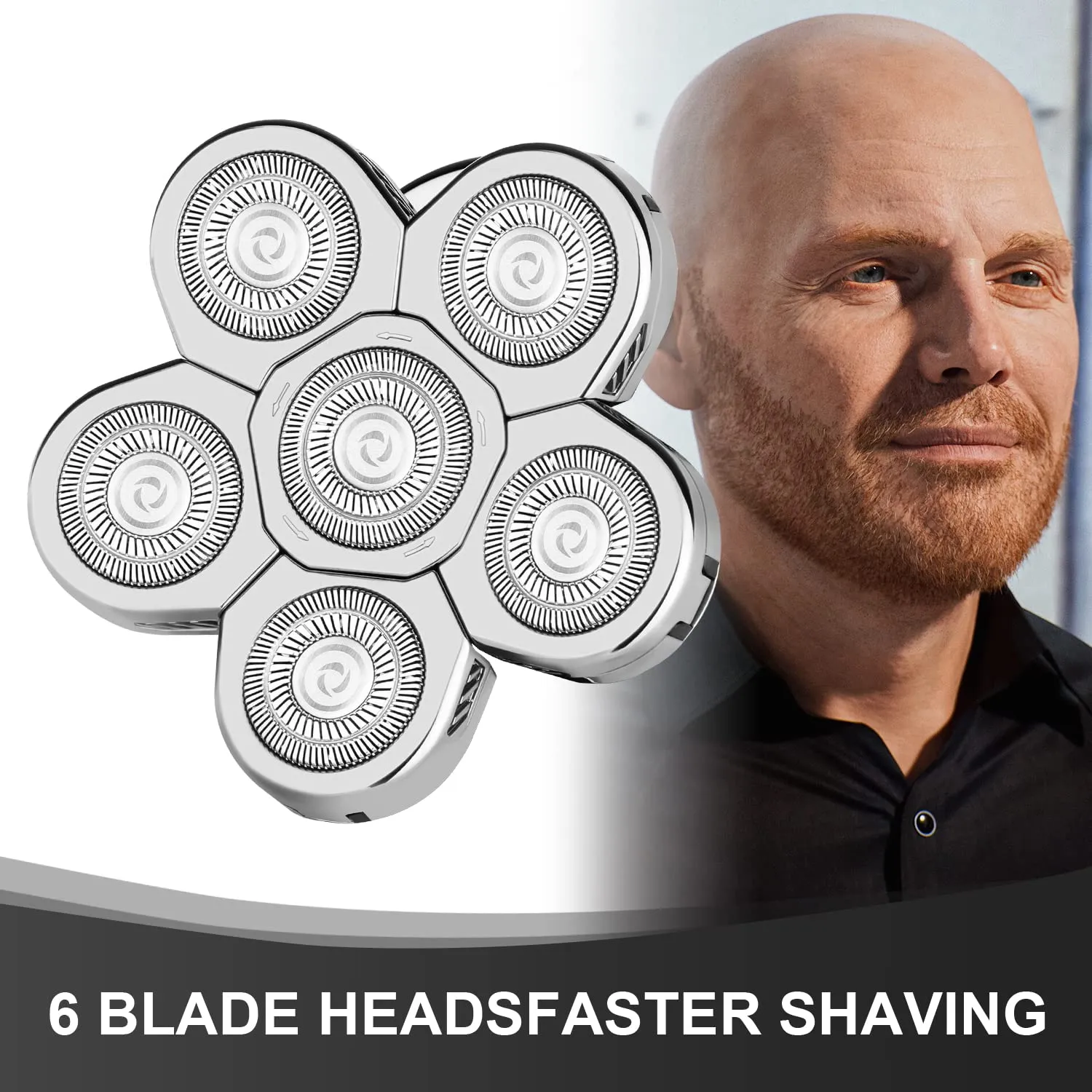 6 Heads Electric Shaver Bald Head Shaver Replacement Blades, 6 Heads Beard Cutter Replacement Blade for Bald and Face (6D Silver)