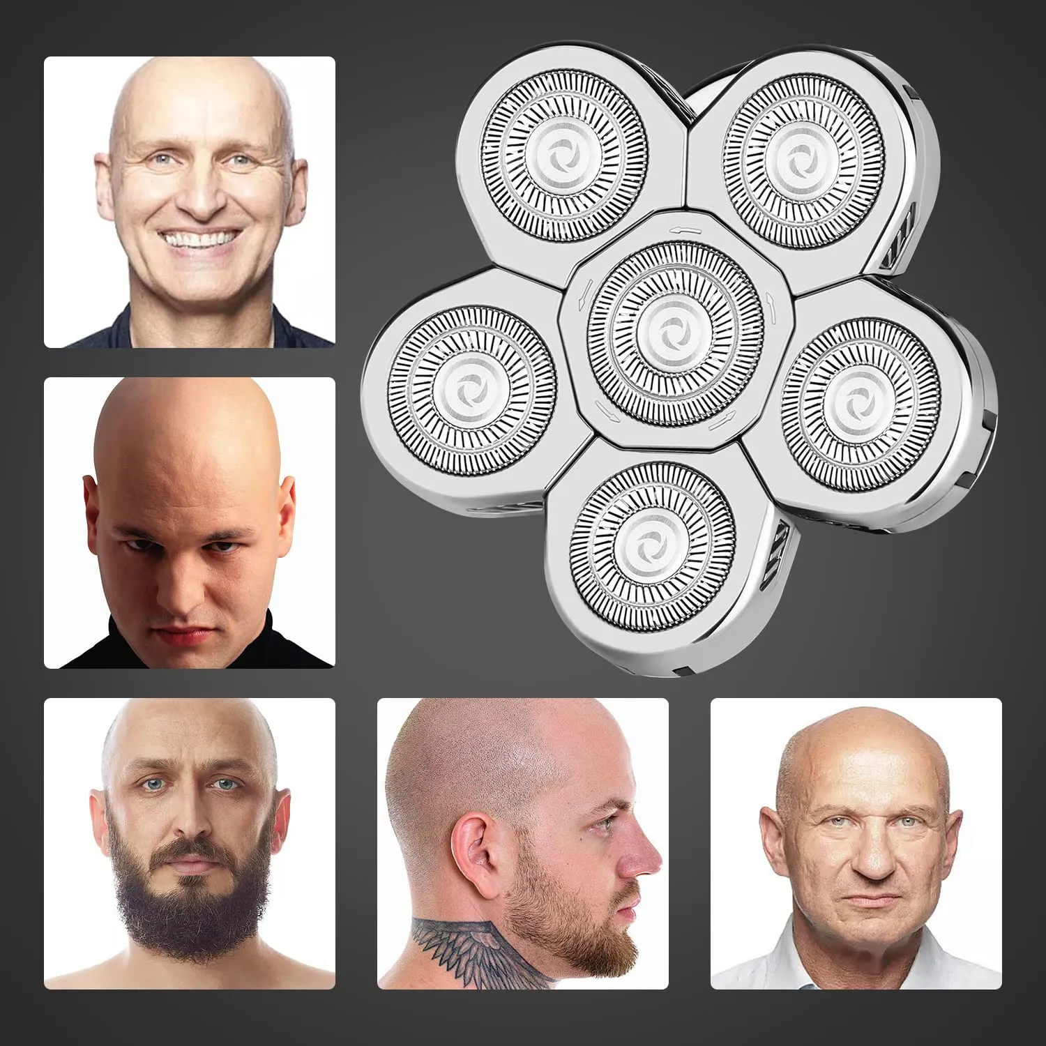 6 Heads Electric Shaver Bald Head Shaver Replacement Blades, 6 Heads Beard Cutter Replacement Blade for Bald and Face (6D Silver)