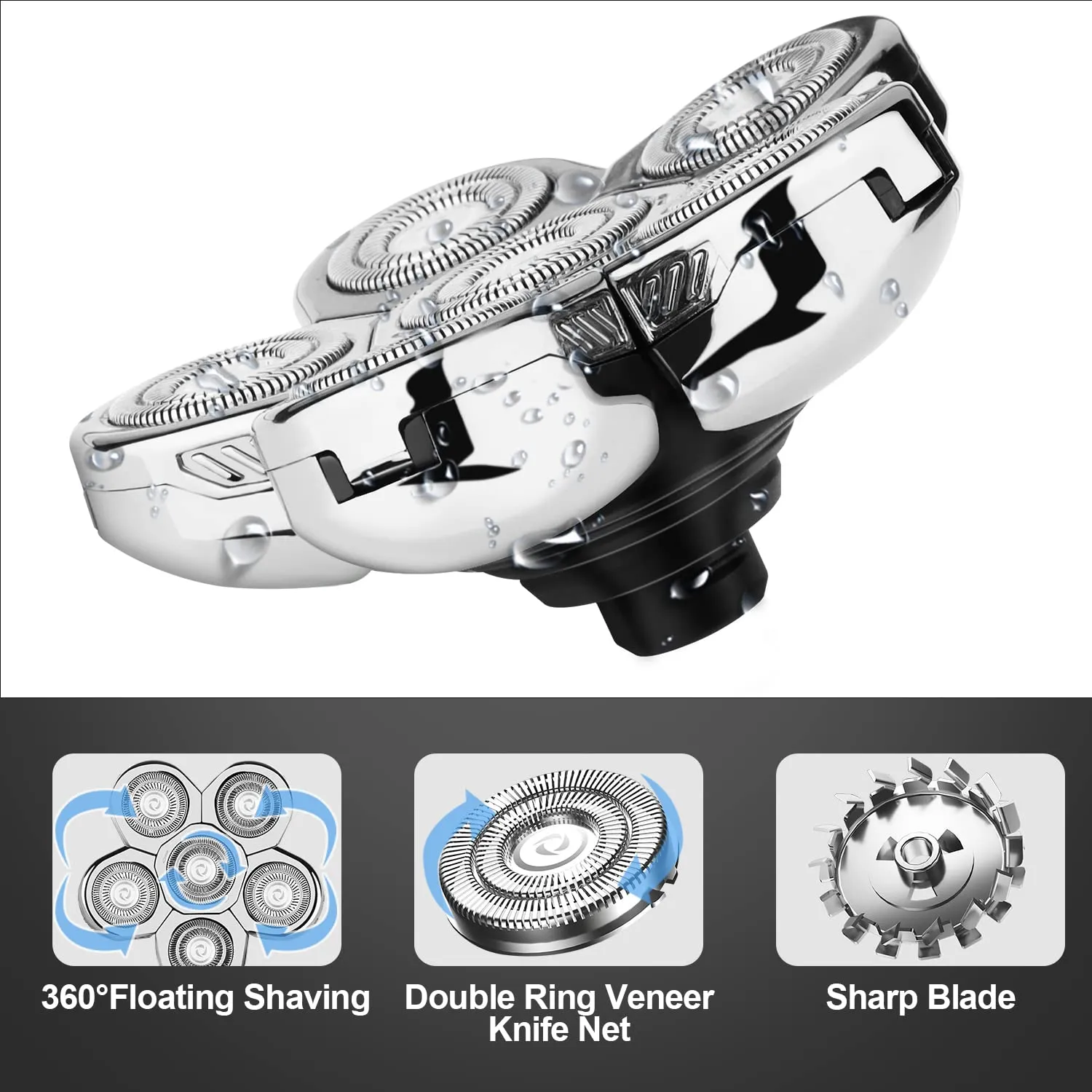 6 Heads Electric Shaver Bald Head Shaver Replacement Blades, 6 Heads Beard Cutter Replacement Blade for Bald and Face (6D Silver)