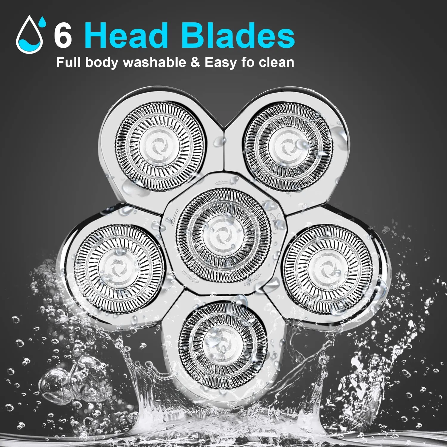 6 Heads Electric Shaver Bald Head Shaver Replacement Blades, 6 Heads Beard Cutter Replacement Blade for Bald and Face (6D Silver)