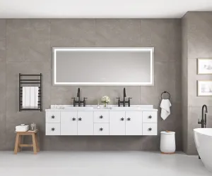60 X 30" Frameless LED Single Bathroom Vanity Mirror In Polished Crystal Bathroom Vanity With 3 Color Lights Mirror For Bathroom Wall 60" Smart Lighted Vanity Mirrors Dimm - White