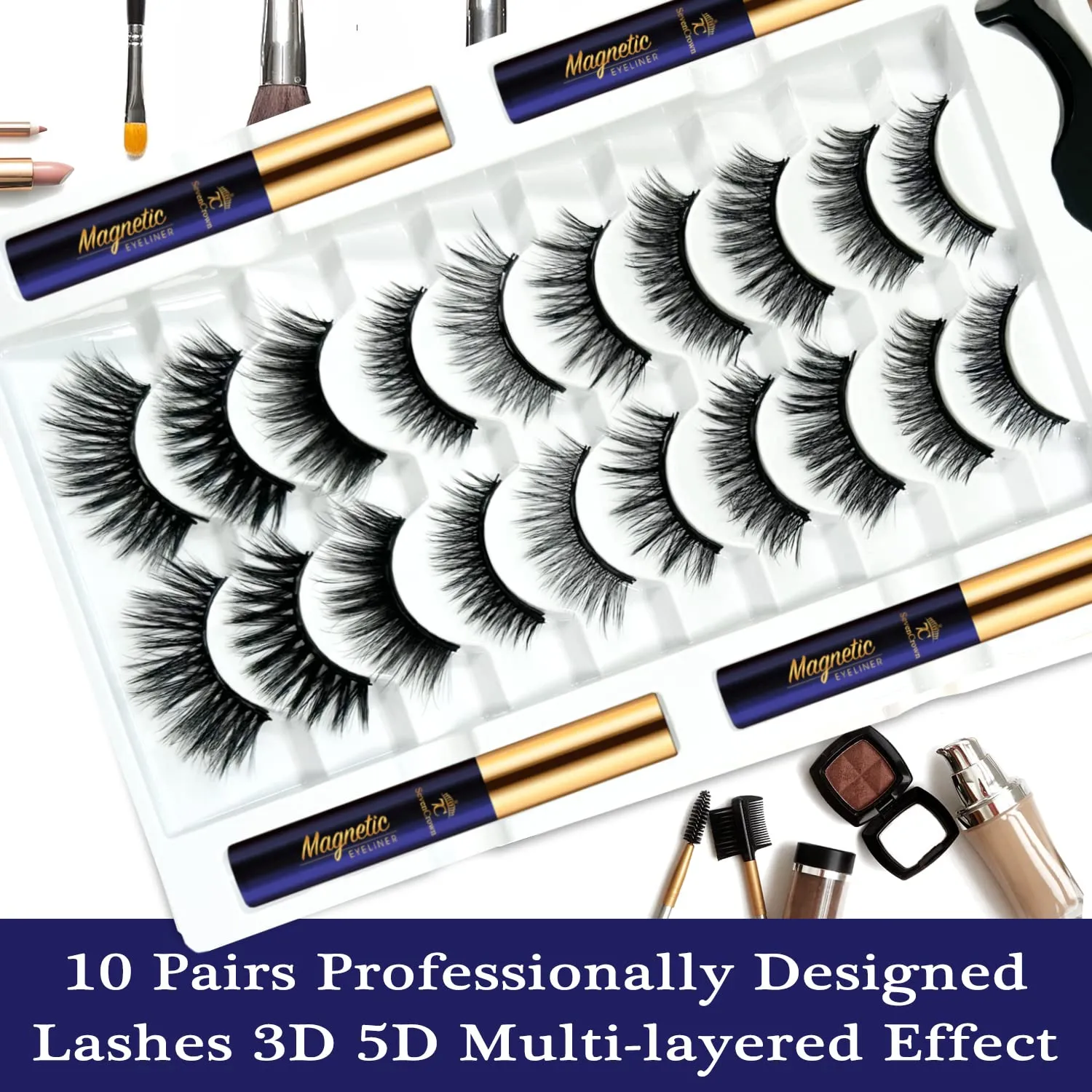 7C SevenCrown Magnetic Eyelashes Magnetic Lashes Natural Looking,Mix 10 Pairs Reusable Fake Eye Lash with Eyeliner, Strongest Waterproof Liquid Liner,Cruelty-Free.