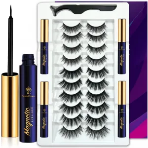 7C SevenCrown Magnetic Eyelashes Natural Look- Mix 10 Pairs 3D Magnetic Lashes with Eyeliner,Upgraded Long Lasting,Reusable 5 Magnet False Eyelashes with Applicator Easy to Apply.Cruelty-Free