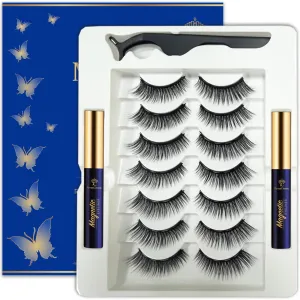 7C SevenCrown Magnetic Eyelashes with Eyeliner Kit - Wispy Cat Eye Magnetic Lashes Natural Looking,Upgraded Long Lasting,7 Pairs 3D Reusable 5 Magnet False Eyelashes with Applicator, Easy to Apply.