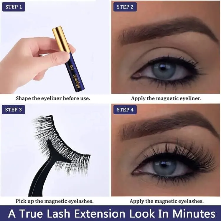 7C SevenCrown Magnetic Eyelashes with Eyeliner Kit - Wispy Cat Eye Magnetic Lashes Natural Looking,Upgraded Long Lasting,7 Pairs 3D Reusable 5 Magnet False Eyelashes with Applicator, Easy to Apply.