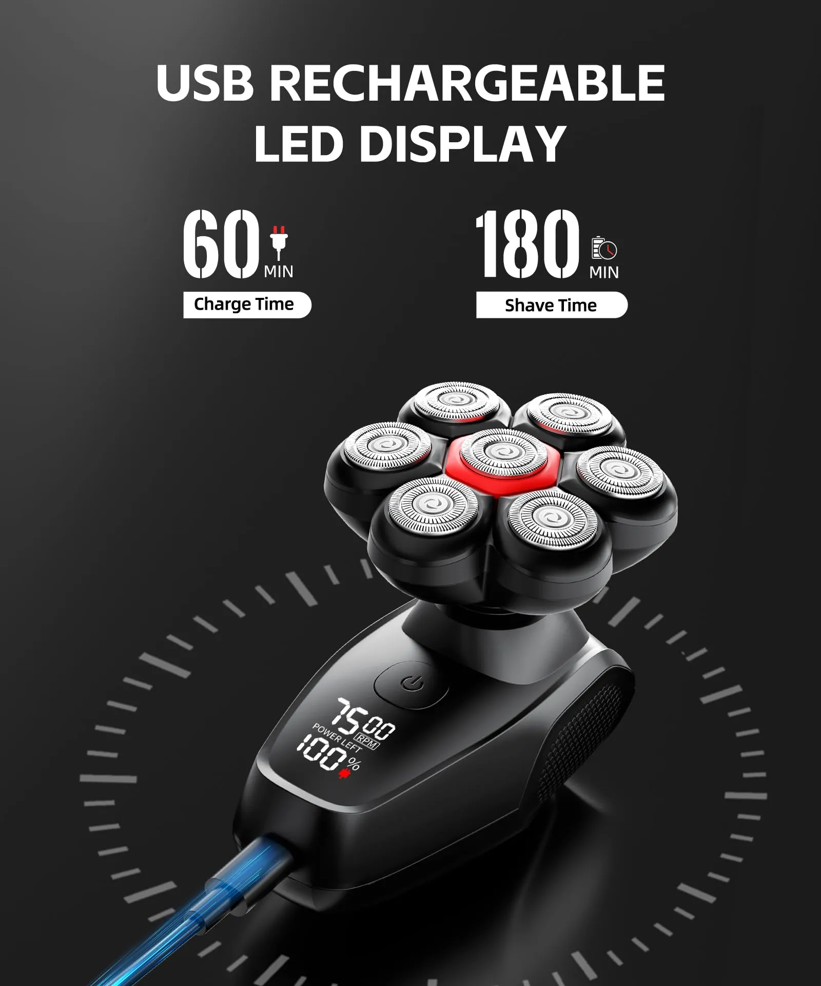 7D Electric Razor for Bald Men - Waterproof