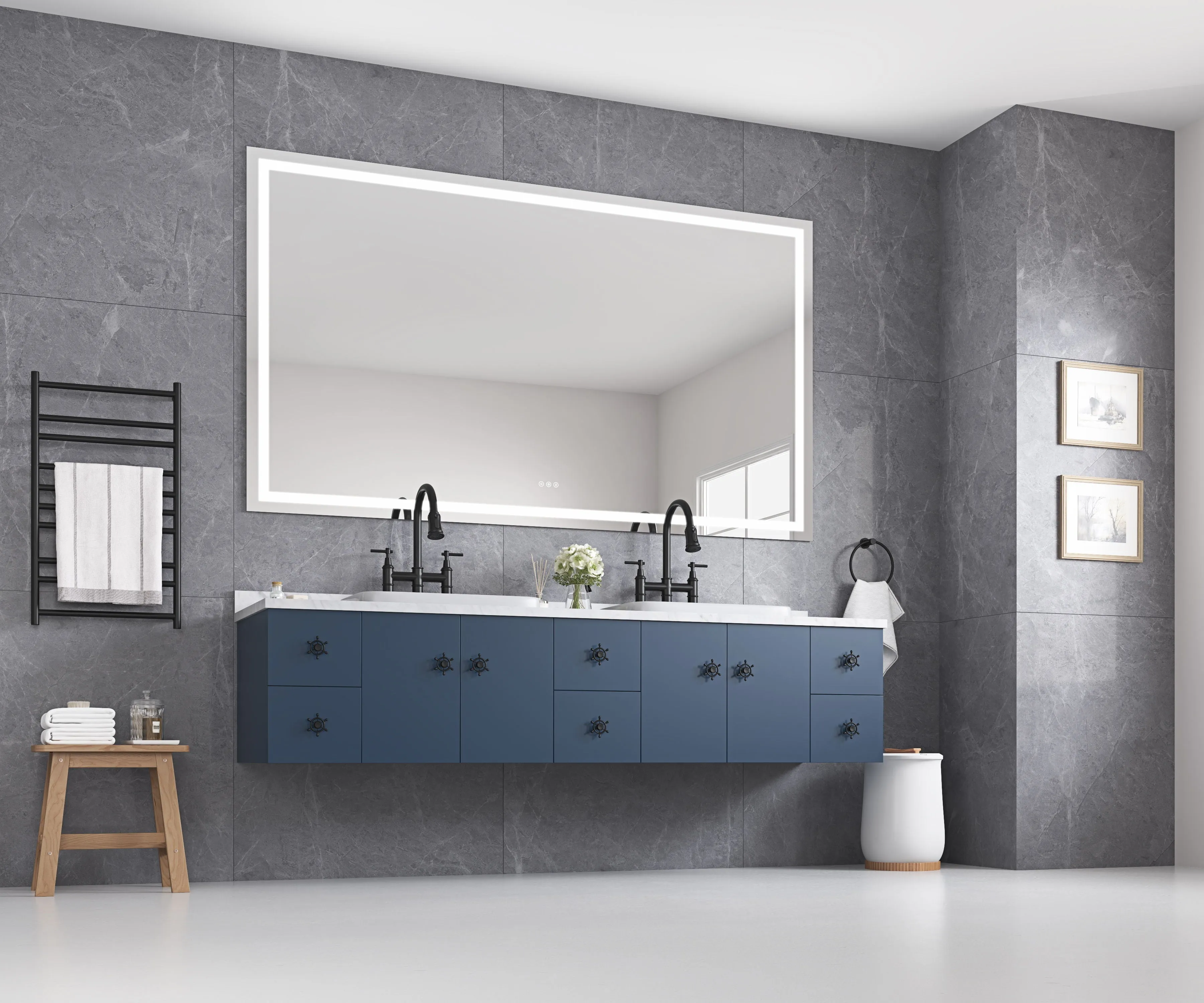 88 X 48 LED Lighted Bathroom Wall Mounted Mirror With High Lumen / Anti-Fog Separately Control Bedroom Full Length Mirror Bathroom LED Mirror Hair Salon Mirror - White