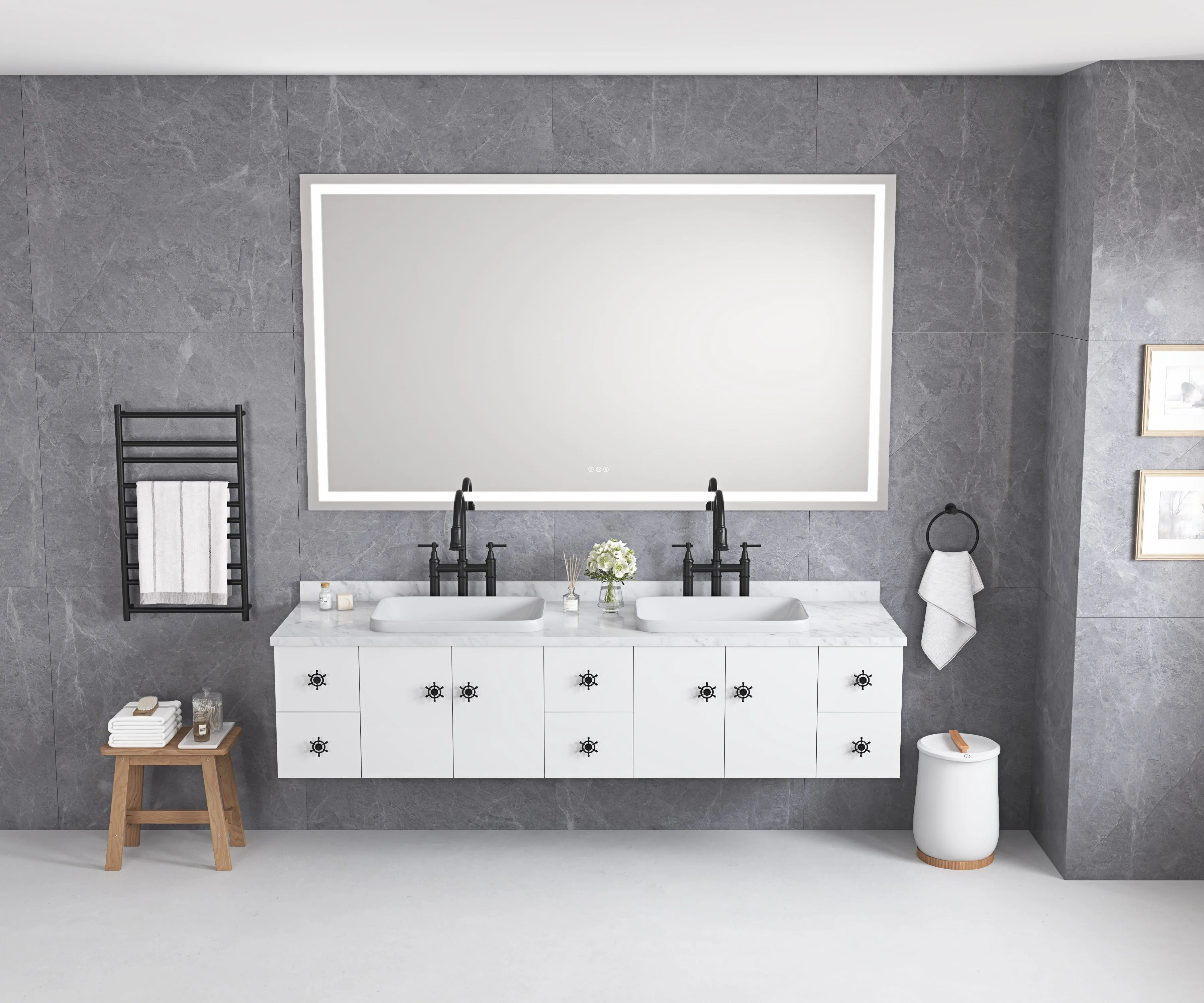 88 X 48 LED Lighted Bathroom Wall Mounted Mirror With High Lumen / Anti-Fog Separately Control Bedroom Full Length Mirror Bathroom LED Mirror Hair Salon Mirror - White