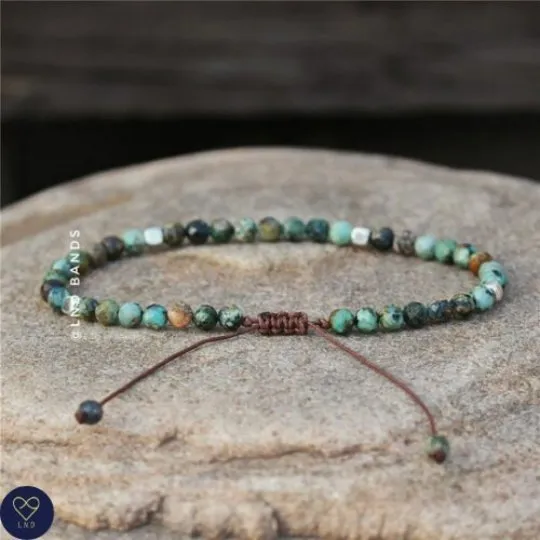 African Turquoise Faceted Bead Bracelet, Adjustable Minimalist Bracelet, Natural Gemstone Bracelet, Tibetan Yoga, positive balancing stone