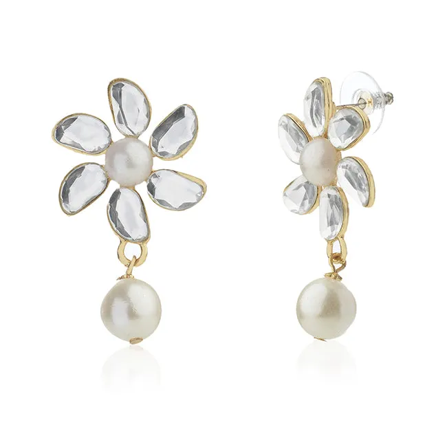 Aiyna Flower Pearl Drop Studs