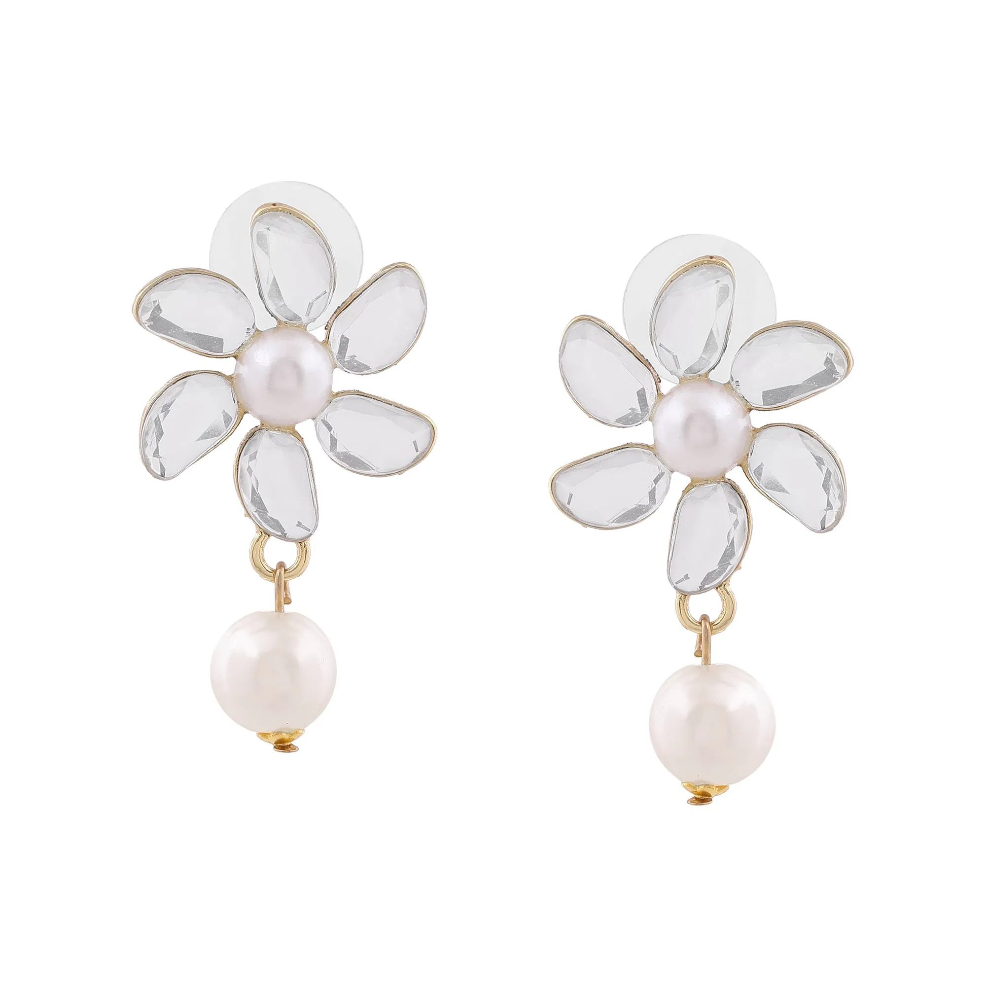 Aiyna Flower Pearl Drop Studs