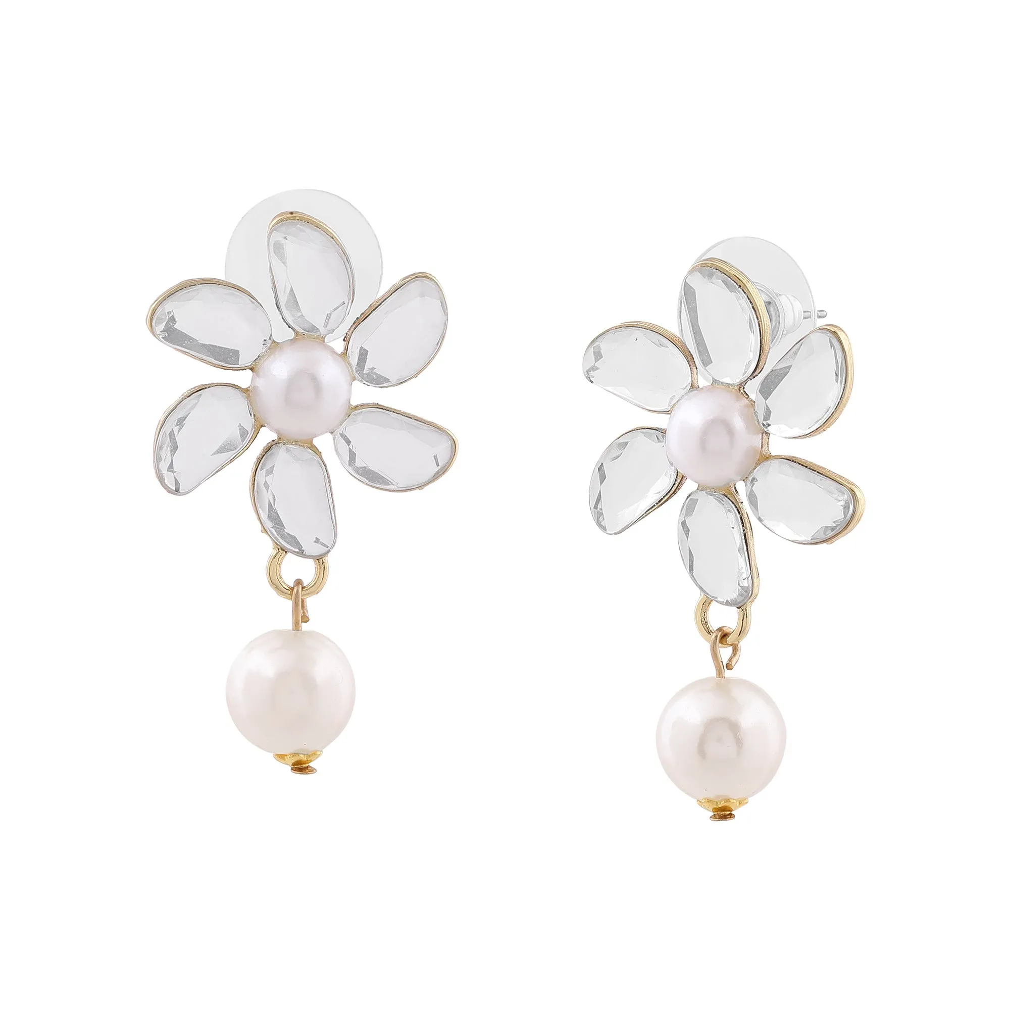 Aiyna Flower Pearl Drop Studs