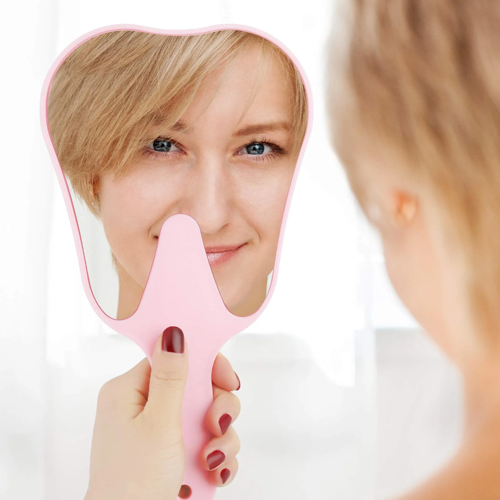 Annhua Tooth Shaped Mirror Hand Mirrors with Handle Pink, Face Mirrors Smal Makeup Mirror Cute for Dental Clinic, Salon, Barber or Hairdressing - Plastic & Glass