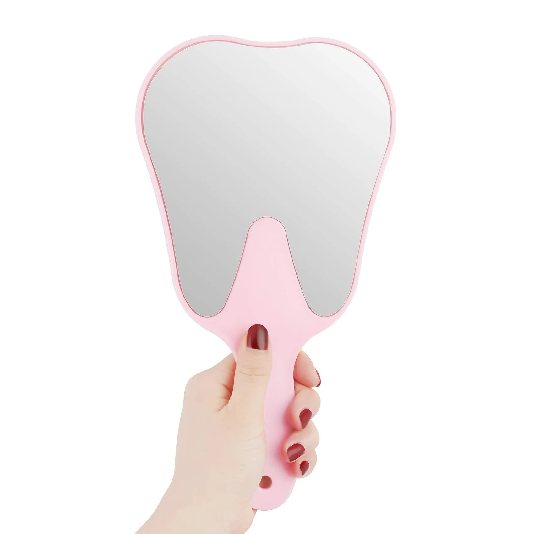 Annhua Tooth Shaped Mirror Hand Mirrors with Handle Pink, Face Mirrors Smal Makeup Mirror Cute for Dental Clinic, Salon, Barber or Hairdressing - Plastic & Glass
