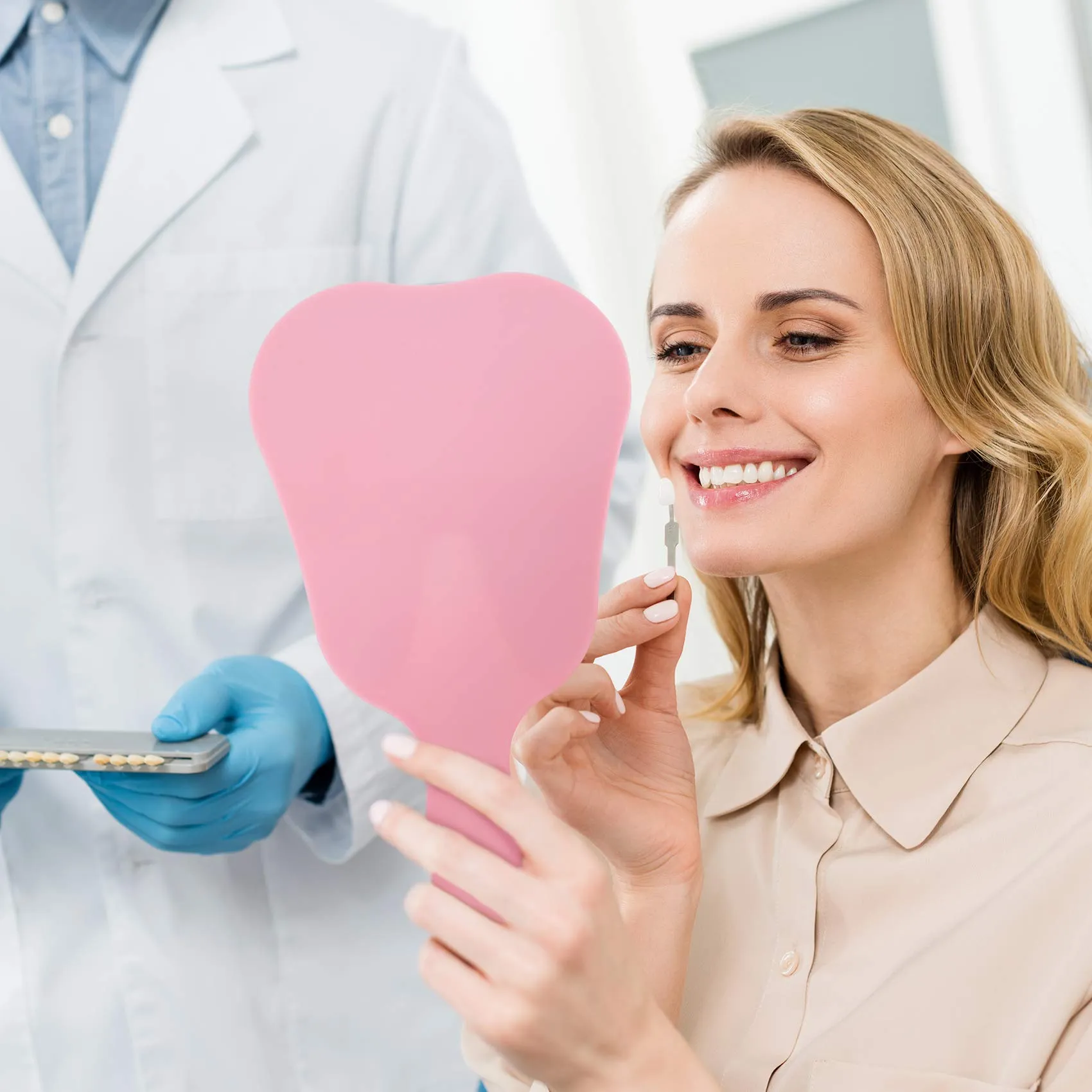 Annhua Tooth Shaped Mirror Hand Mirrors with Handle Pink, Face Mirrors Smal Makeup Mirror Cute for Dental Clinic, Salon, Barber or Hairdressing - Plastic & Glass