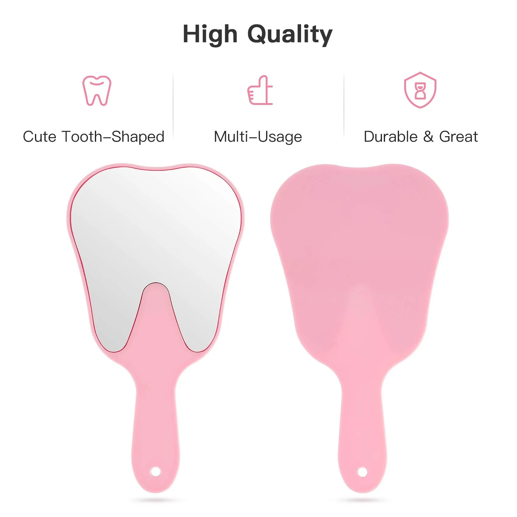 Annhua Tooth Shaped Mirror Hand Mirrors with Handle Pink, Face Mirrors Smal Makeup Mirror Cute for Dental Clinic, Salon, Barber or Hairdressing - Plastic & Glass