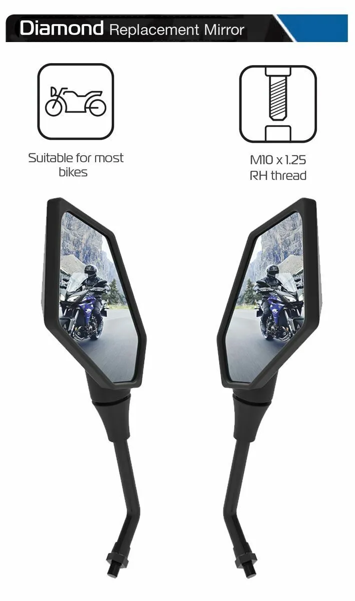 Aprilia Caponord 1200 Diamond Motorcycle Motorbike Rear View Mirror Glass Right and Left Side 10mm Pair