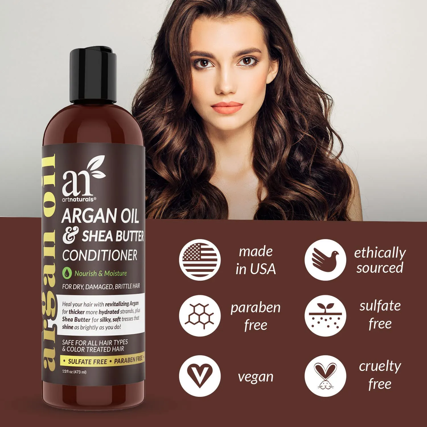Artnaturals Argan Oil Hair Conditioner - (12 Fl Oz / 355Ml) - Sulfate Free - Treatment for Damaged and Dry Hair - for All Hair Types - Safe for Color Treated Hair