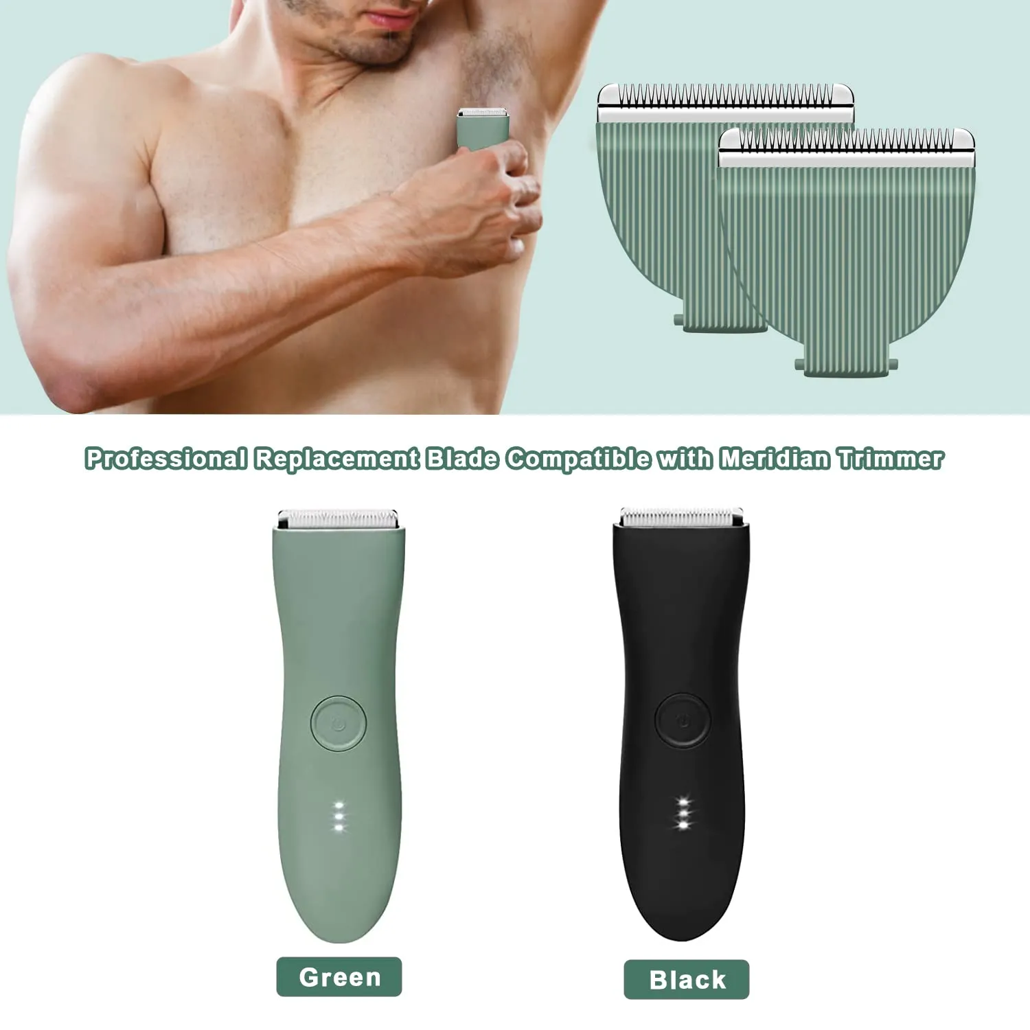 Audoc 3PCS Replacement Blades for Meridian Trimmer,Hygienic Ceramic Hair Replacement Blades for Meridian Body Trimmer (Onyx & Sage),Green