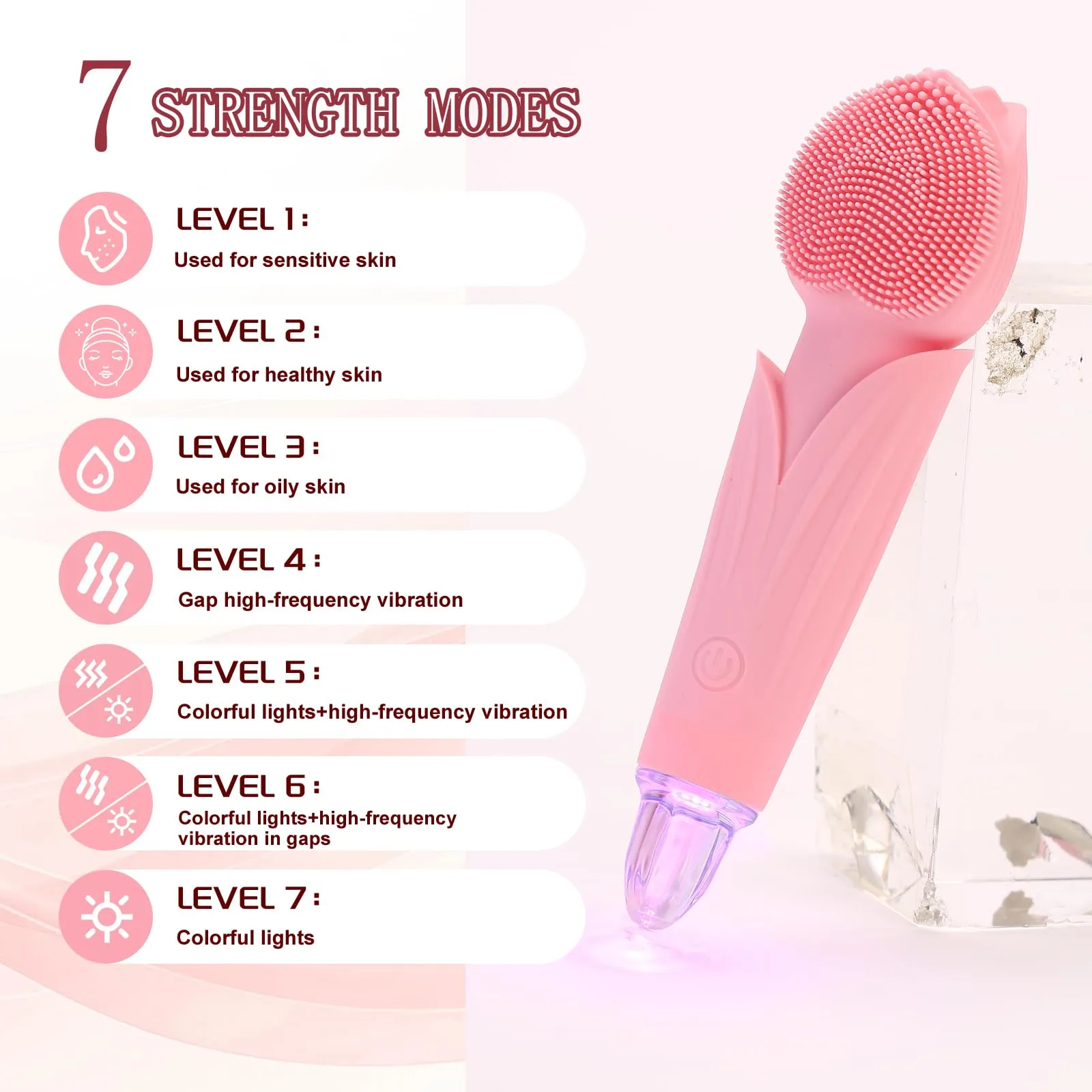 AUSINCERE Facial Cleansing Brush, Silicone Face Scrubber, Rechargeable and Waterproof Face Scrub Brush for Cleansing/Exfoliating/Vibration Massage(Pink)