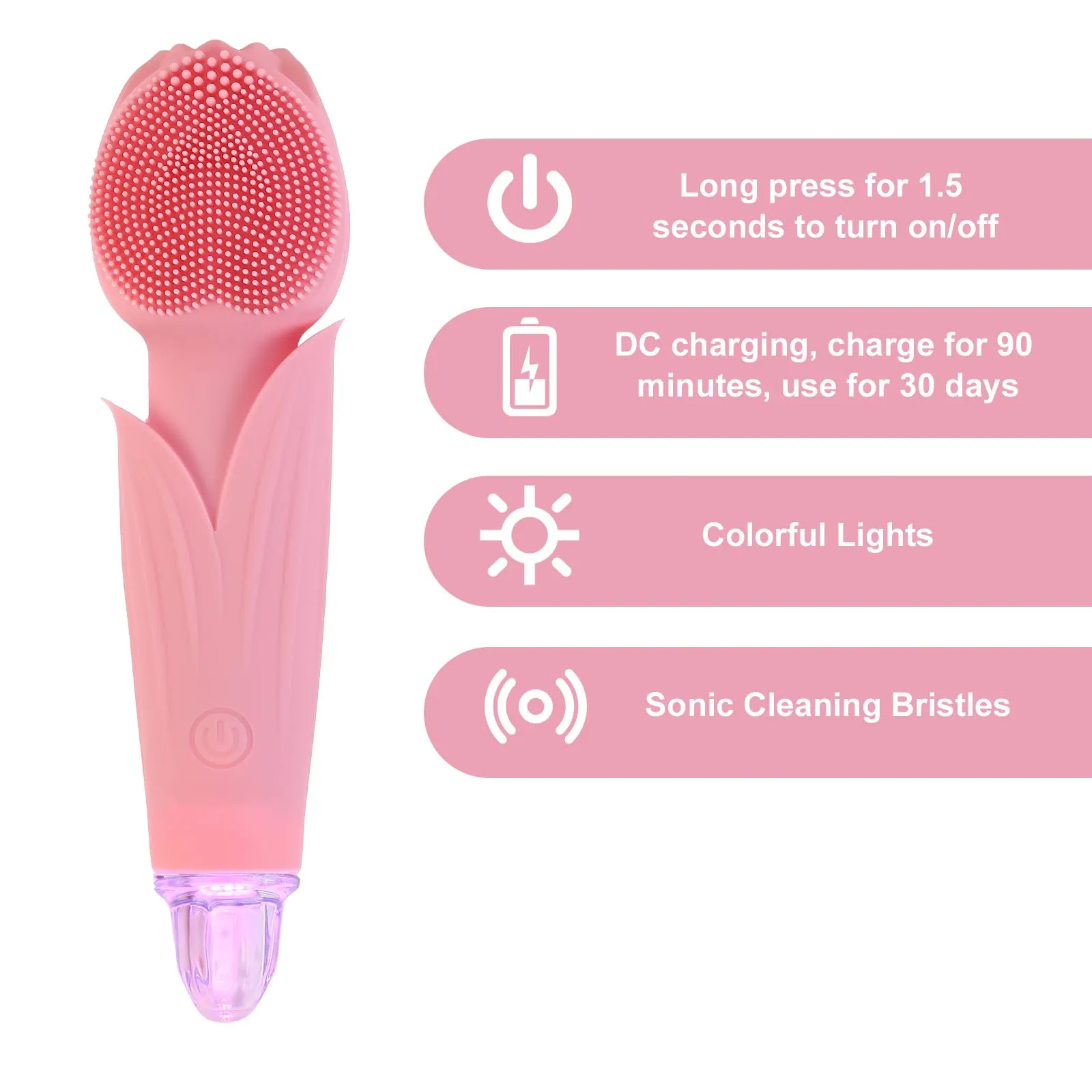AUSINCERE Facial Cleansing Brush, Silicone Face Scrubber, Rechargeable and Waterproof Face Scrub Brush for Cleansing/Exfoliating/Vibration Massage(Pink)