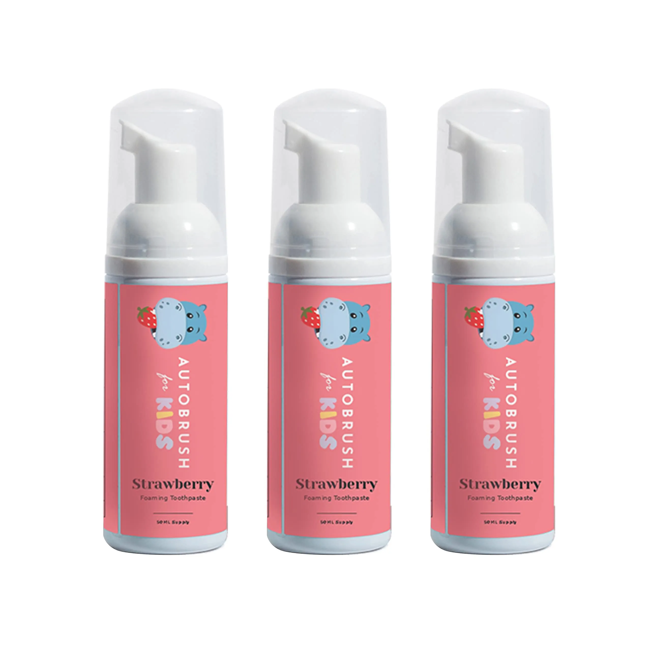 autobrush Kids Fluoride-Free Foaming Toothpaste Strawberry Flavor for Electric or U-Shaped Toothbrush, SLS-Free, Training Toothpaste, Anti-Cavity (3 Pack)