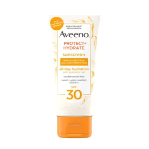 Aveeno Protect   Hydrate Moisturizing Body Sunscreen Lotion with Broad Spectrum SPF 30 & Prebiotic Oat, Weightless & Refreshing Feel, Paraben-Free, Oil-Free, Oxybenzone-Free, 3.0 fl. oz
