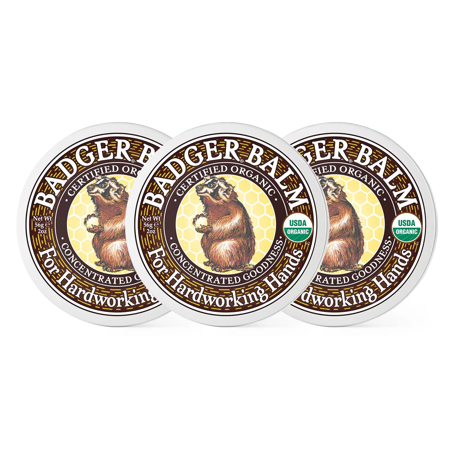 Badger - Hardworking Hands Healing Balm, Aloe Vera & Wintergreen, Working Hand Balm, Balm, for Dry Hands, Hand Moisturizer Balm, Certified Organic Hand Balm, Hand Repair Balm, 2 oz (3 Pack)