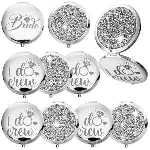 Barydat 10 Pieces Bridesmaid Gifts Set Magnifying Compact Mirror Bride I Do Crew Bridesmaid Proposal Gifts Travel Small Mirror for Purse Makeup Pocket Mirror for Women Wedding Party (Silver)