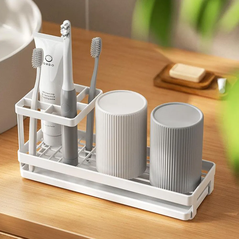 Bathroom Toothbrush Holders Metal Tooth Brush Toothpaste Organizer with Drainage White