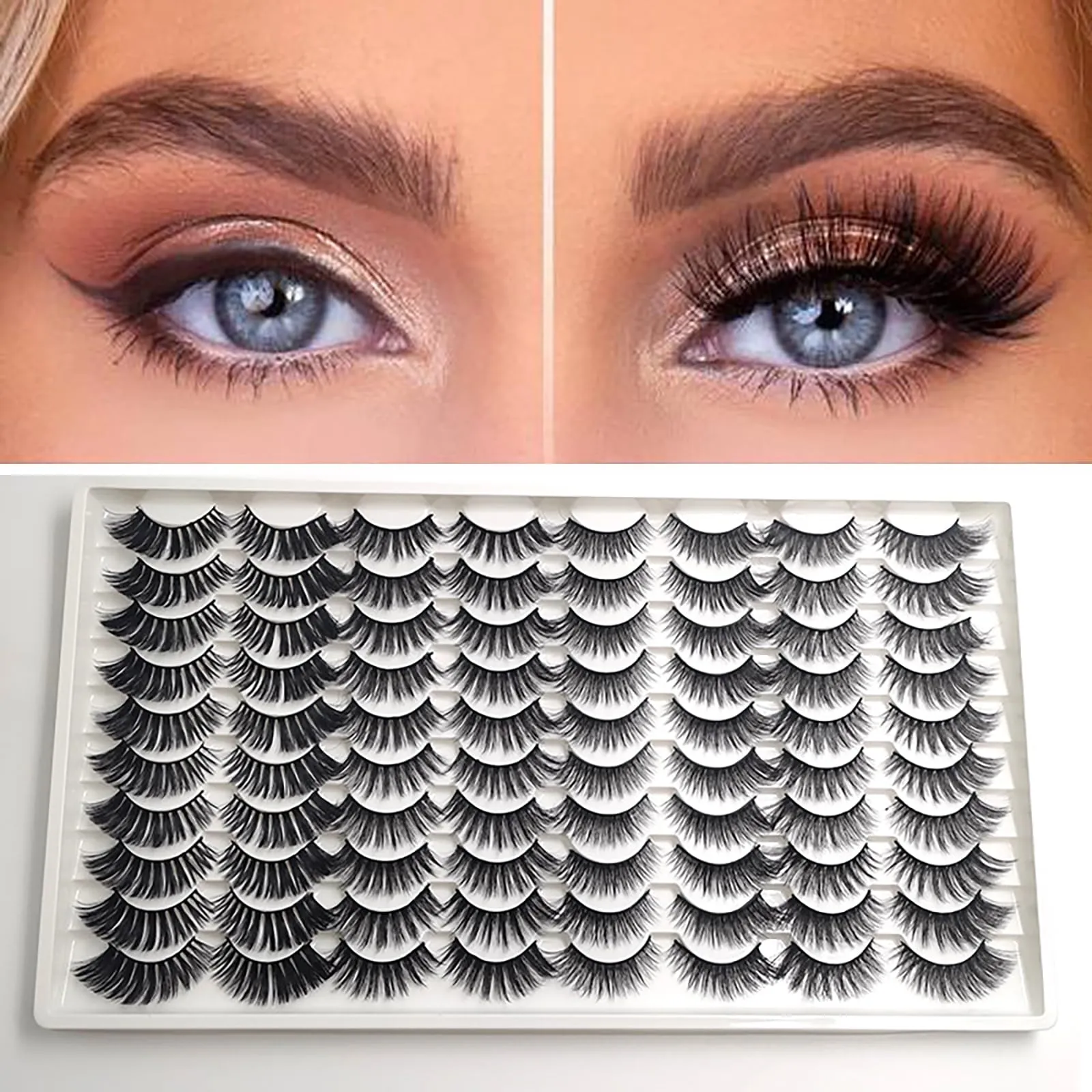 BeauFairy False Eyelashes Set, 40 Pairs 3D Simulation Dense Natural Reusable Artificial Eyelashes, Easy to Wear, DIY Eyelash Extension Kit for Christmas Stage, Party, Date