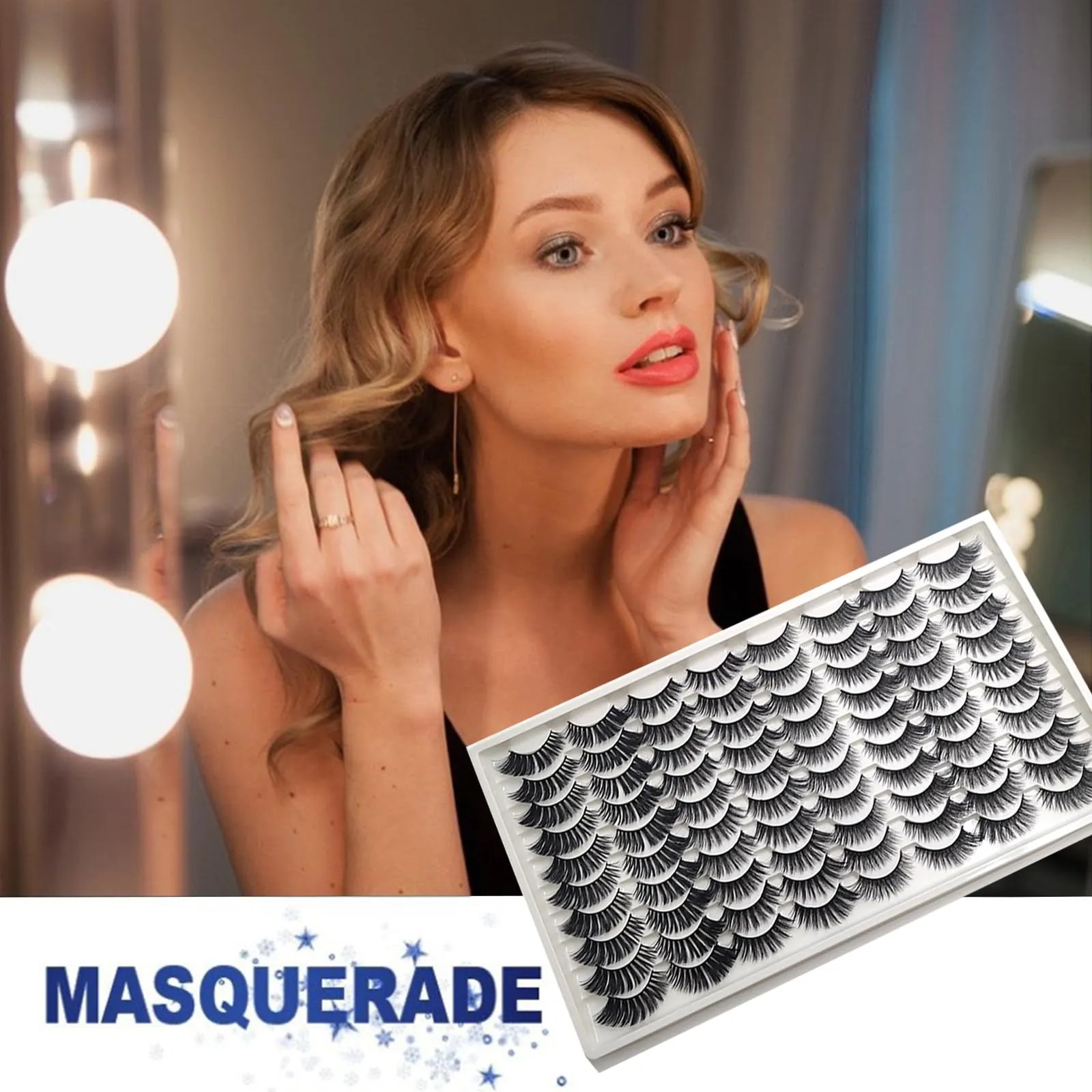 BeauFairy False Eyelashes Set, 40 Pairs 3D Simulation Dense Natural Reusable Artificial Eyelashes, Easy to Wear, DIY Eyelash Extension Kit for Christmas Stage, Party, Date