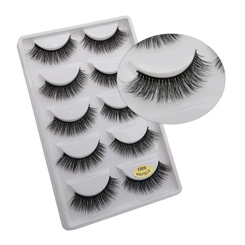 Beauty 5 pairs  Real Fake Mink Eyelashes 3D Natural