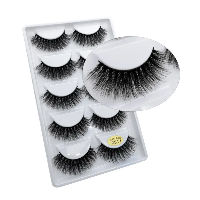Beauty 5 pairs  Real Fake Mink Eyelashes 3D Natural