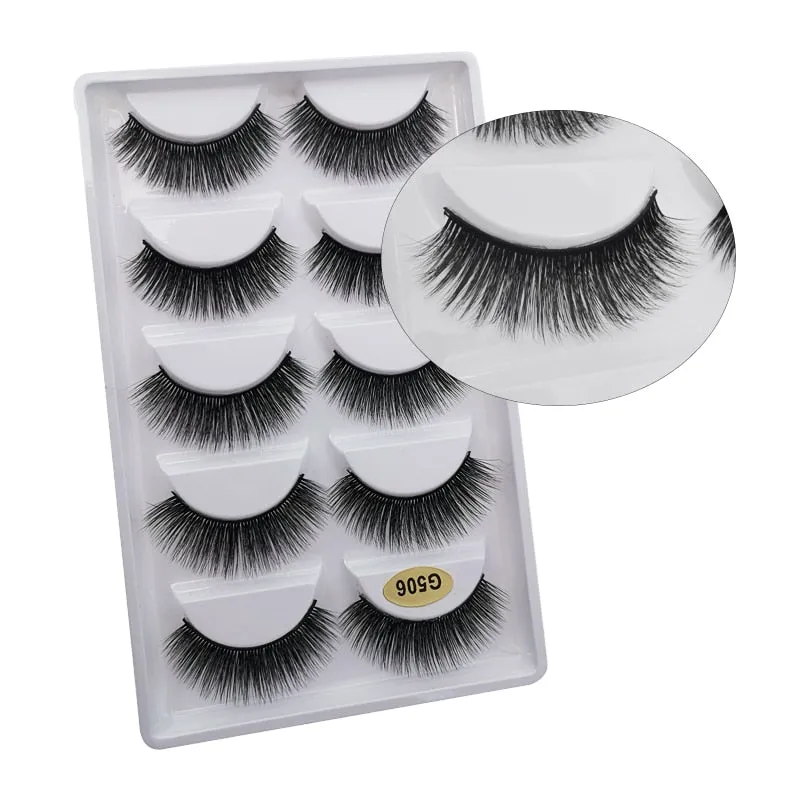 Beauty 5 pairs  Real Fake Mink Eyelashes 3D Natural