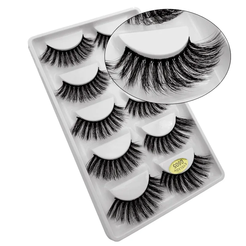 Beauty 5 pairs  Real Fake Mink Eyelashes 3D Natural