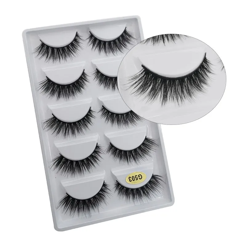 Beauty 5 pairs  Real Fake Mink Eyelashes 3D Natural