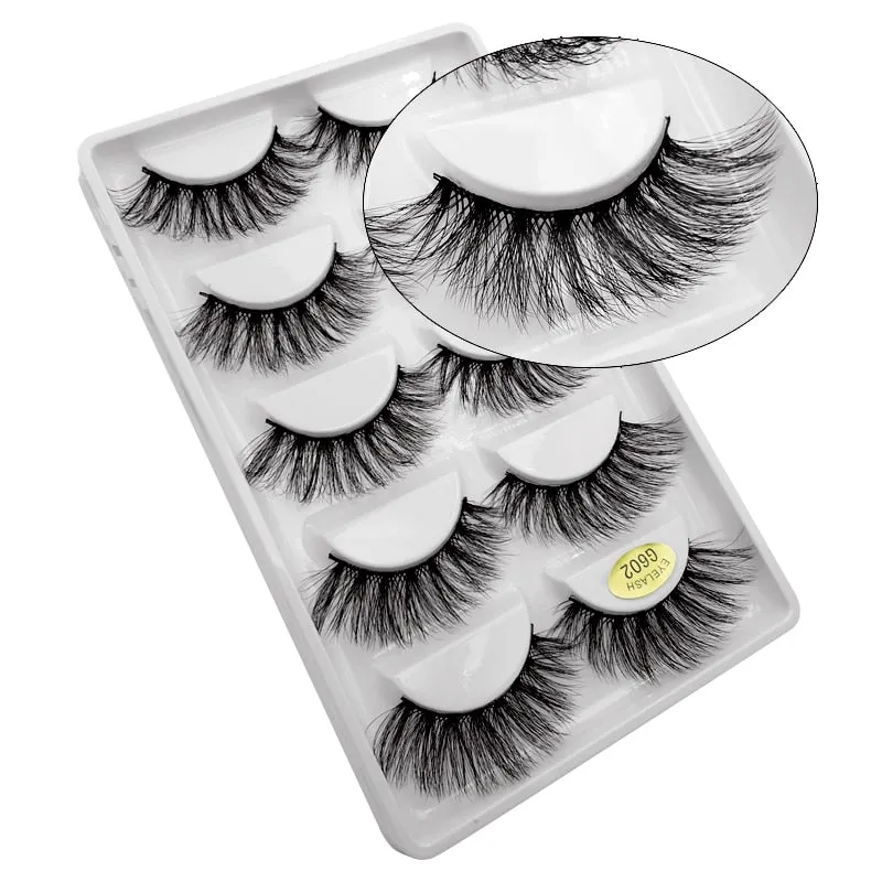 Beauty 5 pairs  Real Fake Mink Eyelashes 3D Natural