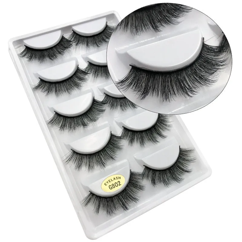 Beauty 5 pairs  Real Fake Mink Eyelashes 3D Natural