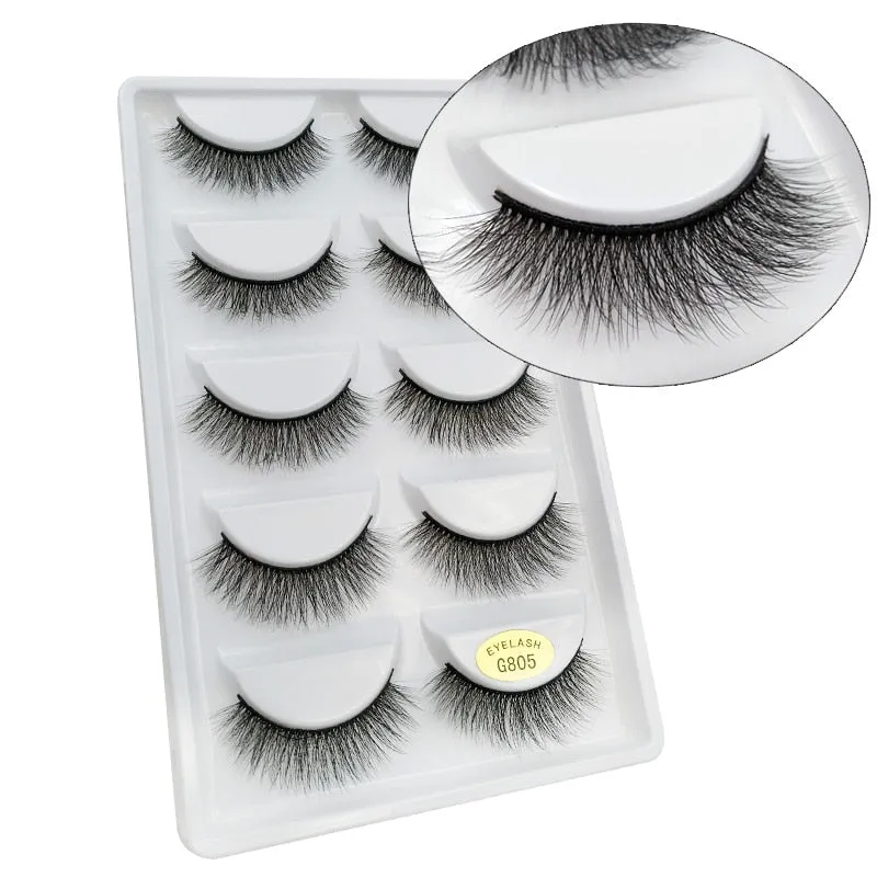 Beauty 5 pairs  Real Fake Mink Eyelashes 3D Natural