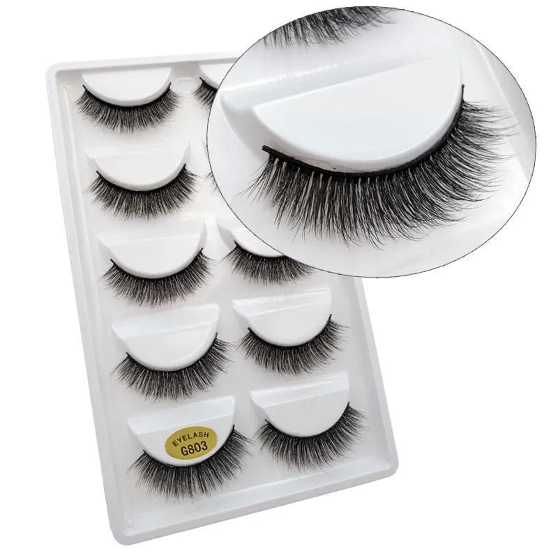 Beauty 5 pairs  Real Fake Mink Eyelashes 3D Natural